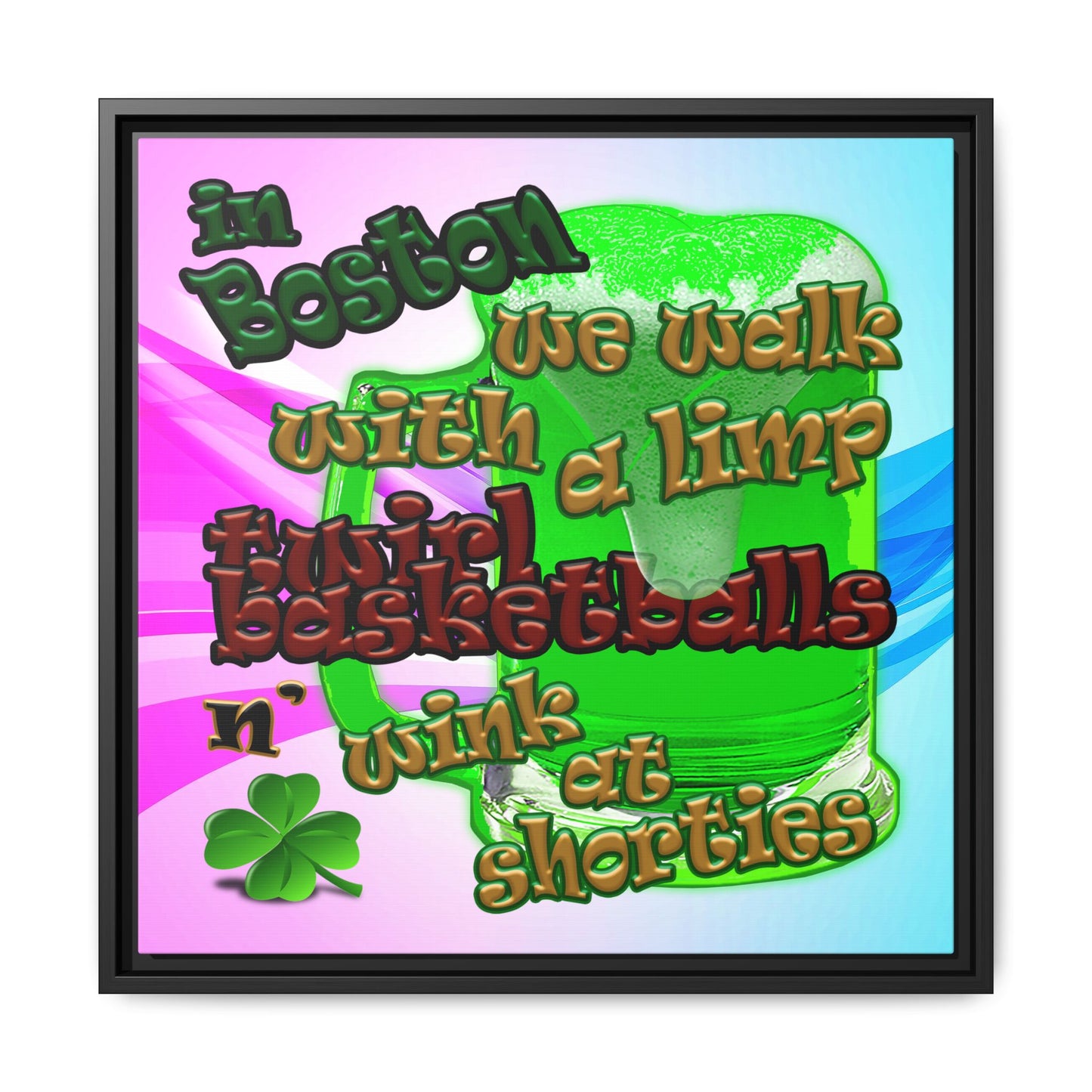 celtics logo - framed canvas art (light blue-pink wave)
