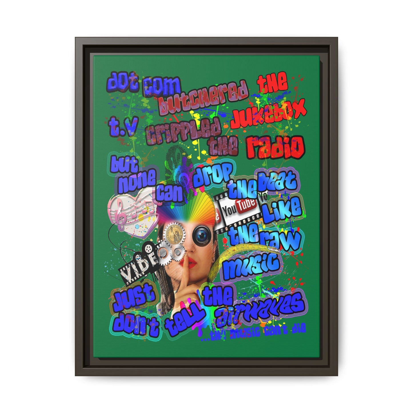 drop the beat - framed canvas art (dark green)