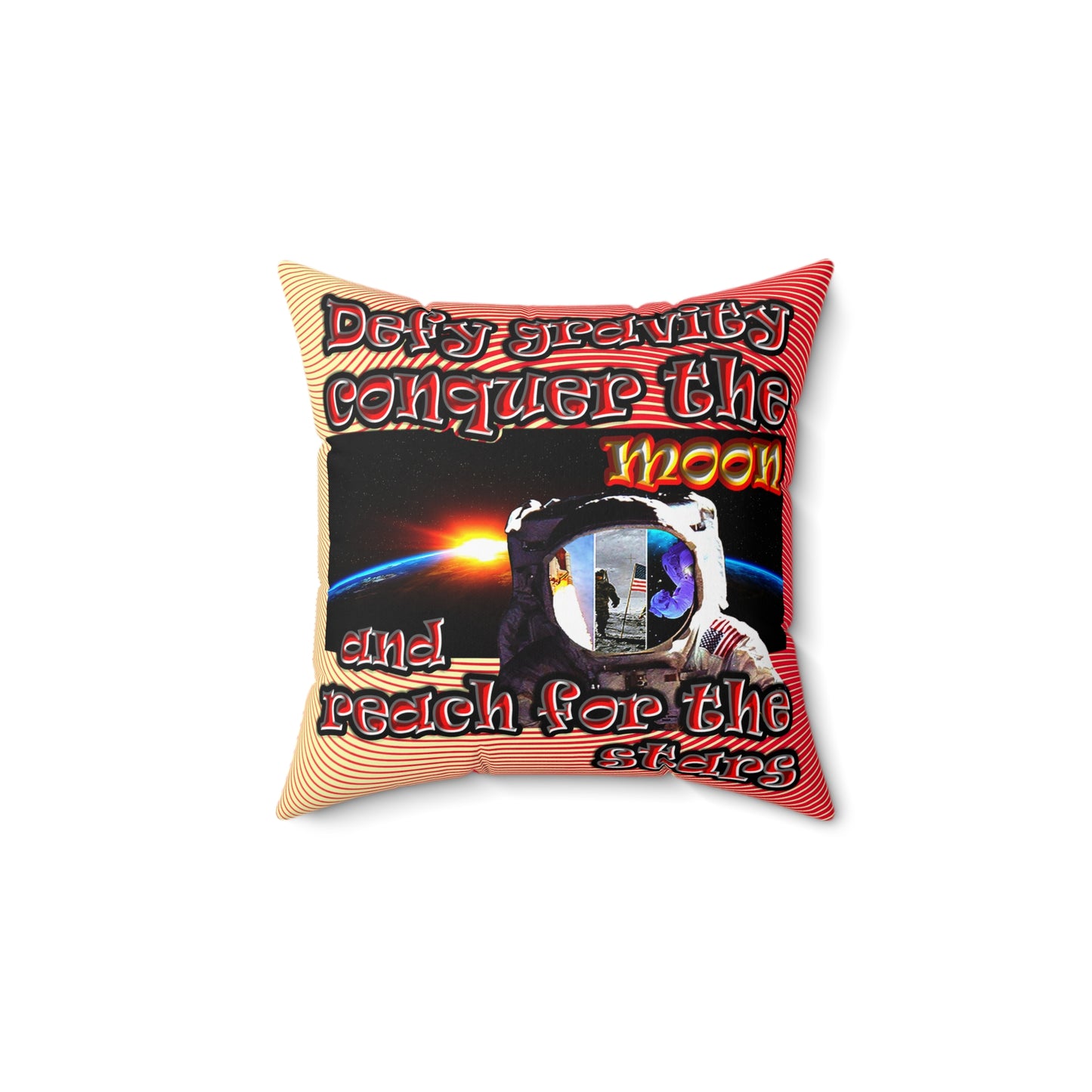 defy conquer reach - Spun Polyester Square Pillow - (yellow-orange wave)