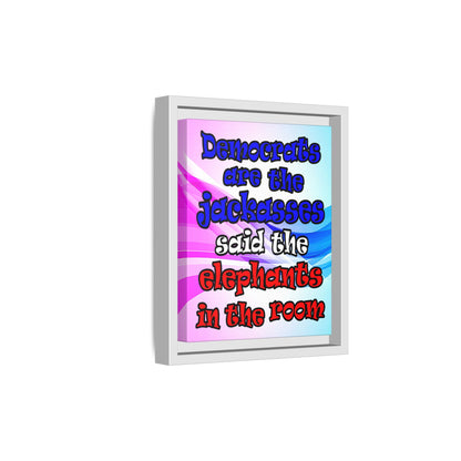 donkeys and elephants - framed canvas art (light blue-pink wave)