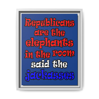 donkeys and elephants - framed canvas art (dark blue)