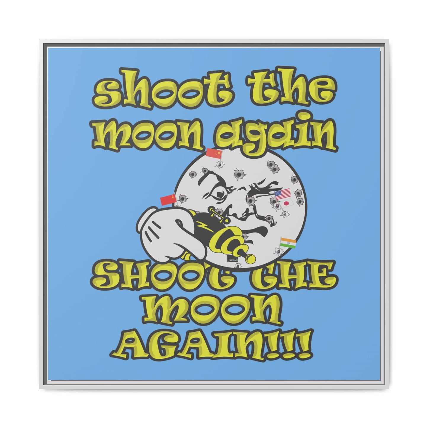 shoot the moon again - framed canvas art (light blue)
