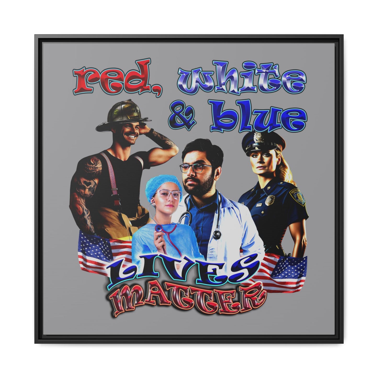 rw&b lives matter - framed canvas art (grey)