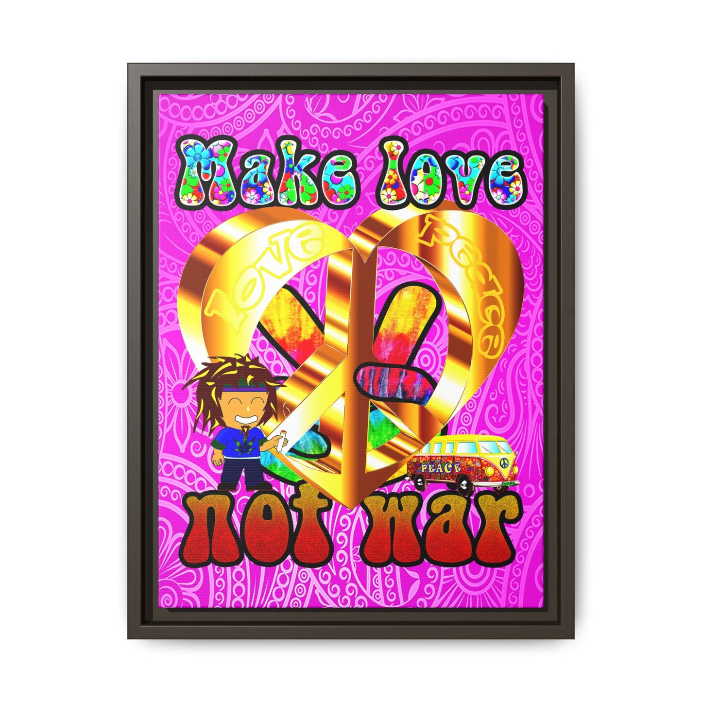 love peace - framed canvas art (pink swirl)