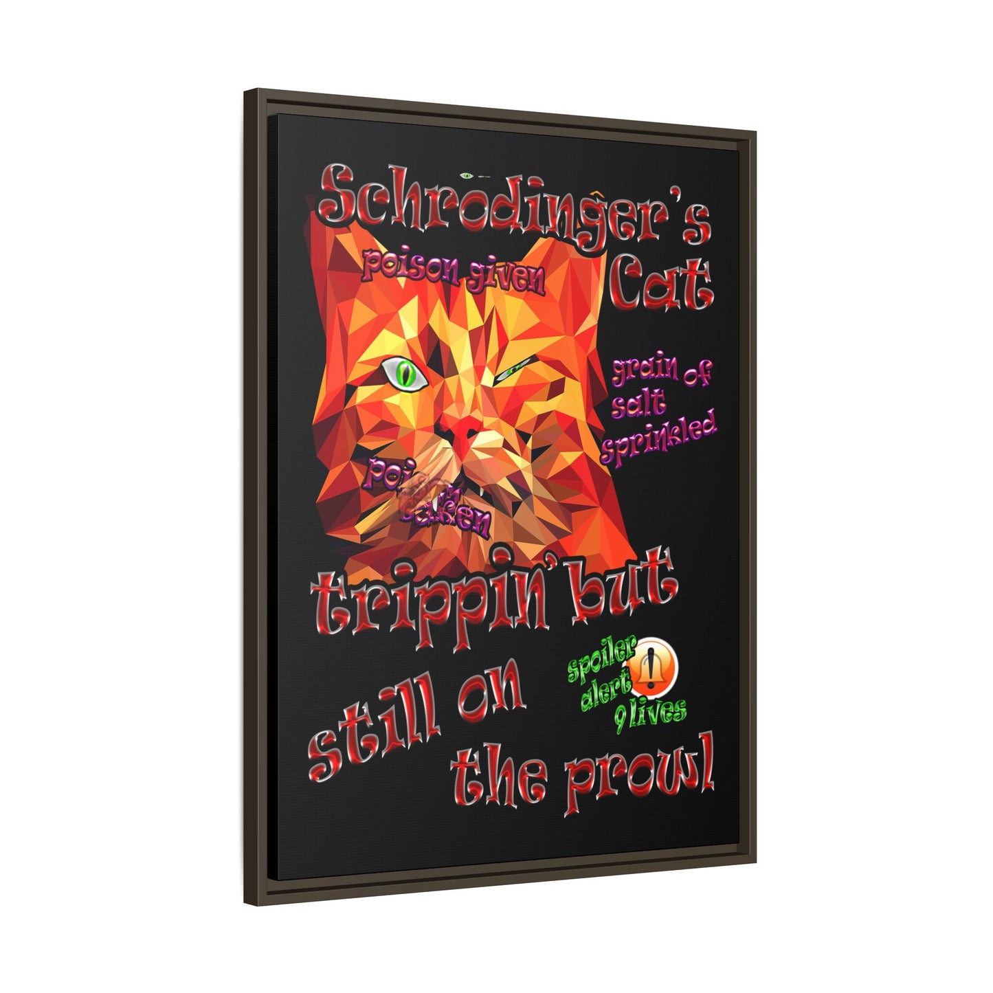 schrodinger's cat - framed canvas art (black)