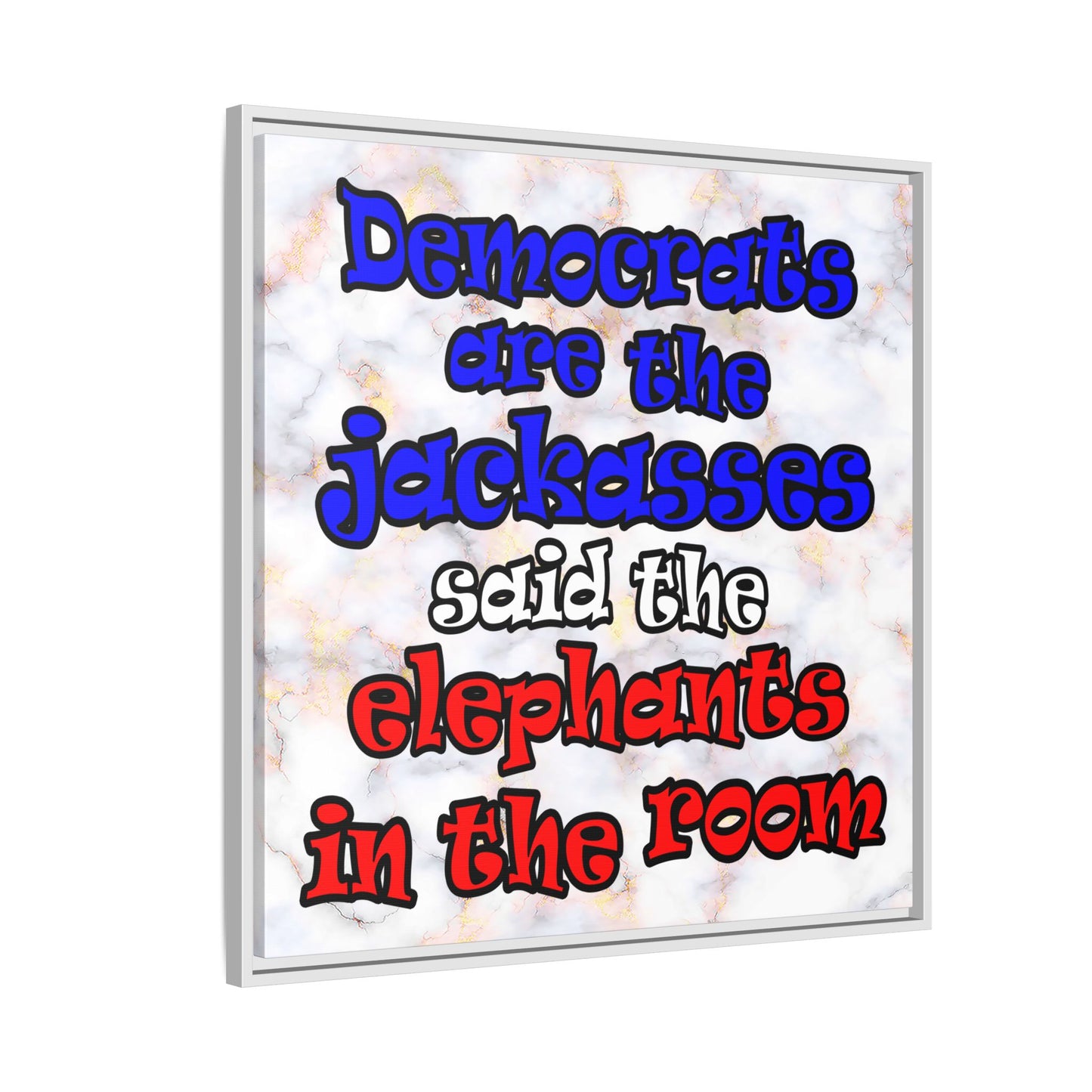 donkeys and elephants - framed canvas art (white marble)