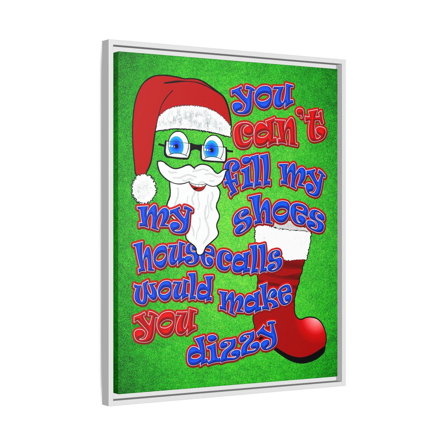 santa's shoes - framed canvas art (green turf)
