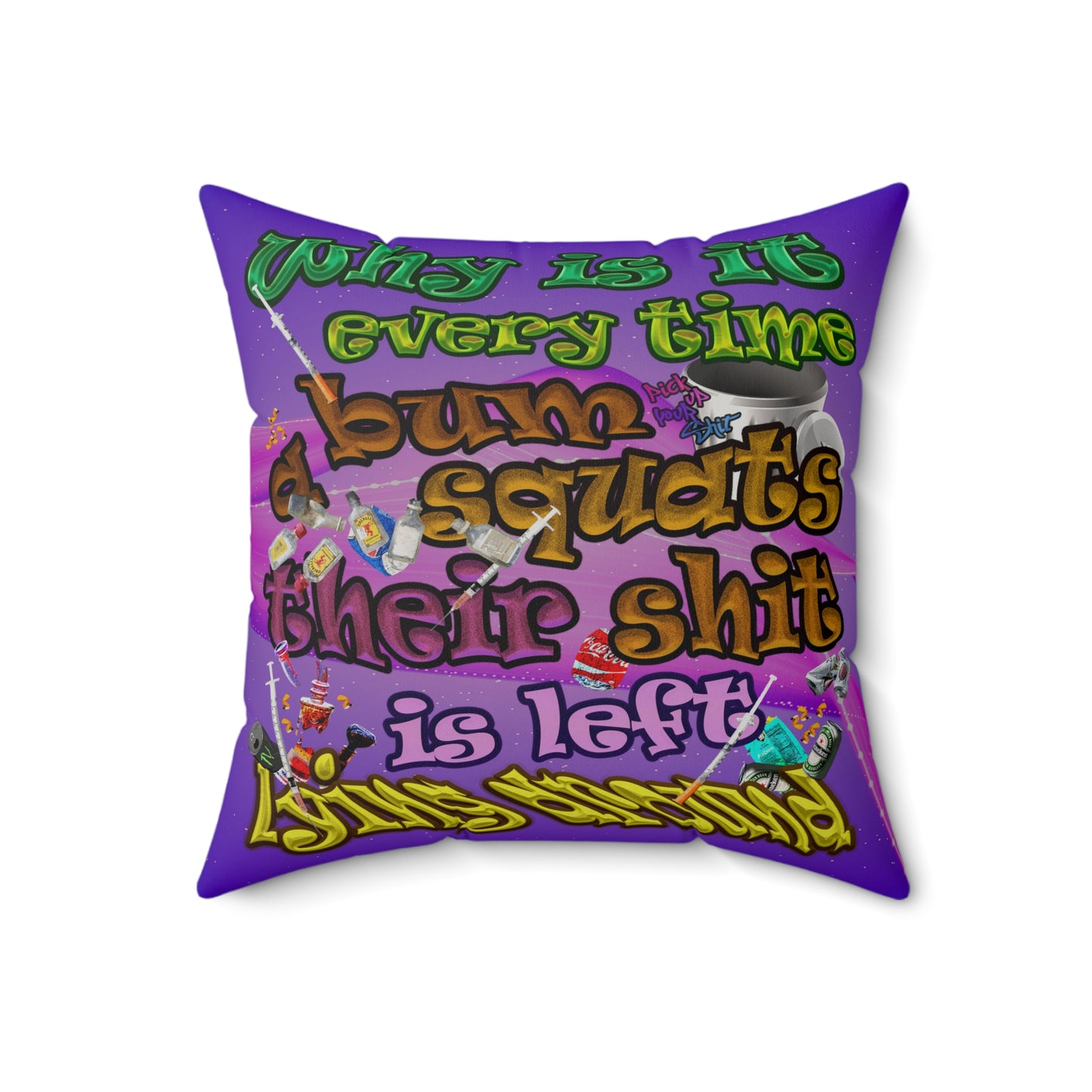 the bum's shit - Faux Suede Square Pillow - (purple-pink wave)