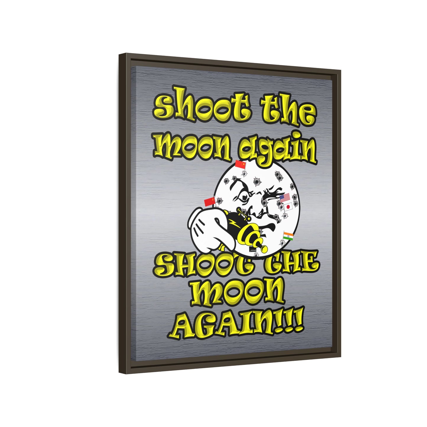 shoot the moon again - framed canvas art (brushed nickel)