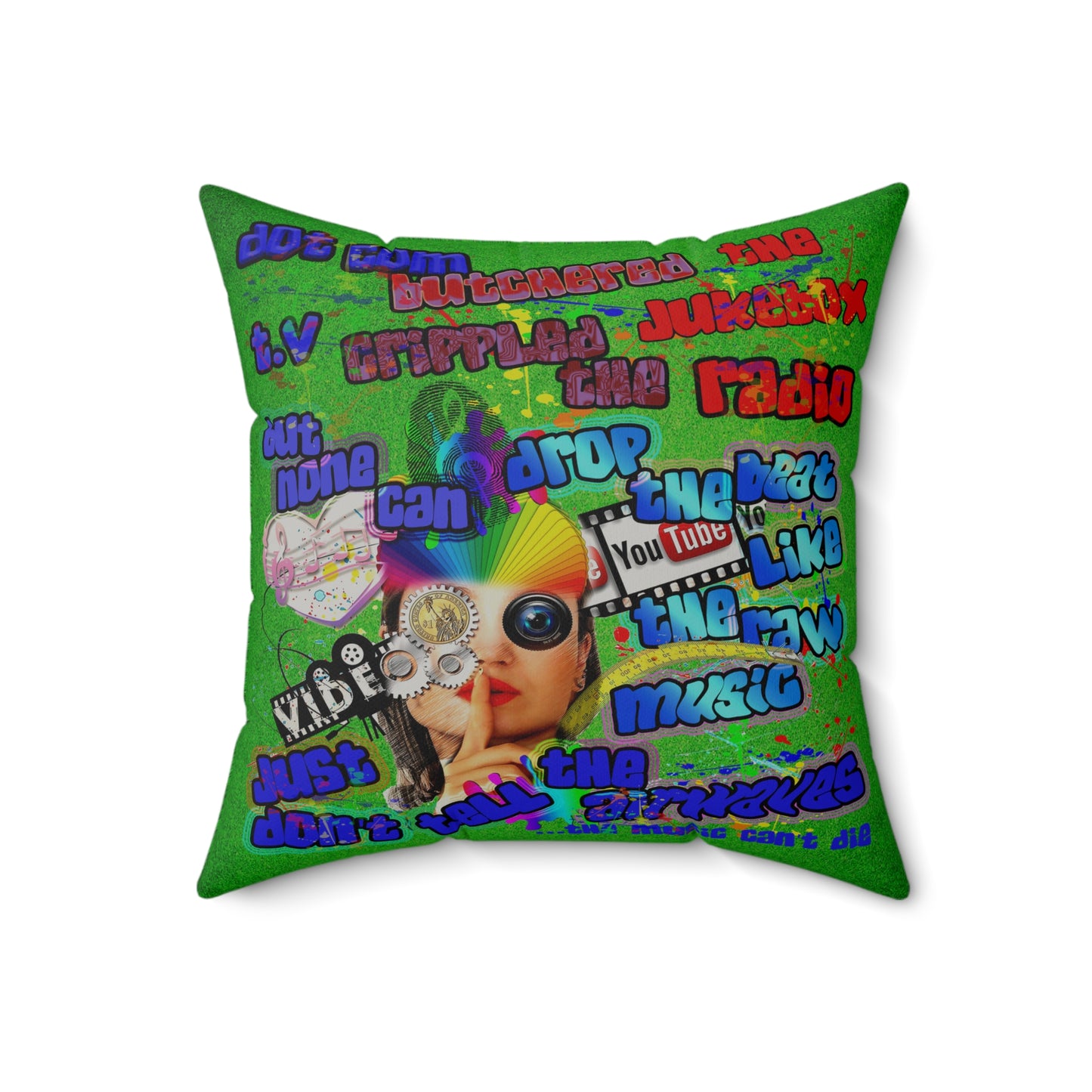 drop the beat - Faux Suede Square Pillow - (green turf)