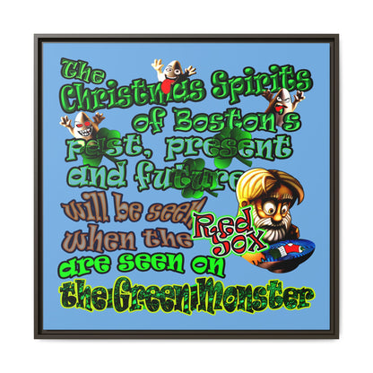 christmas spirits of boston - framed canvas art (light blue)