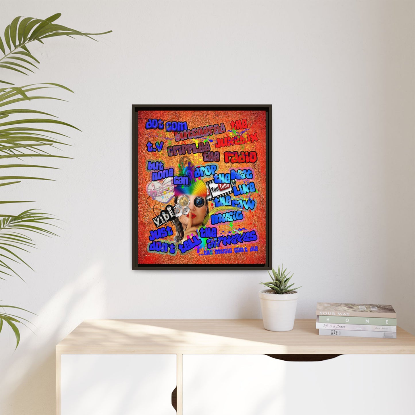 drop the beat - framed canvas art (burnt orange)