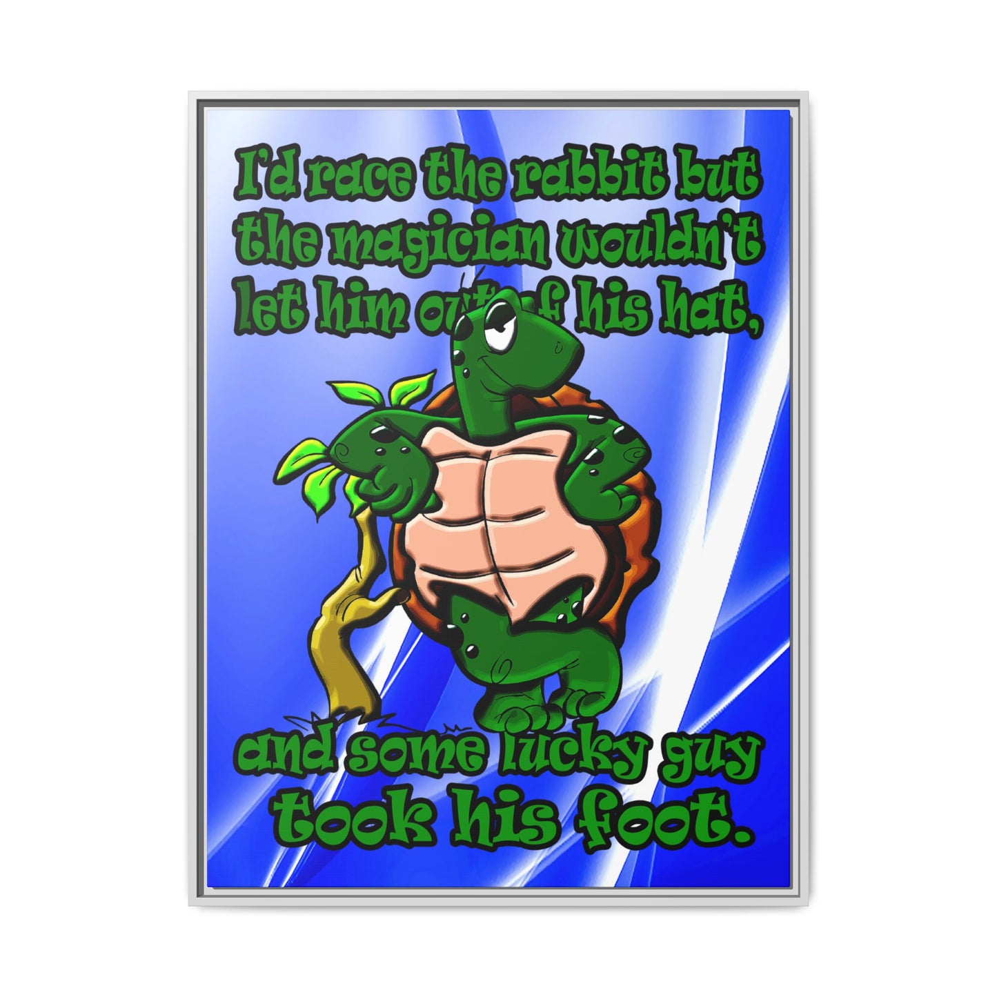 turtle race - framed canvas art (blue-white wave)