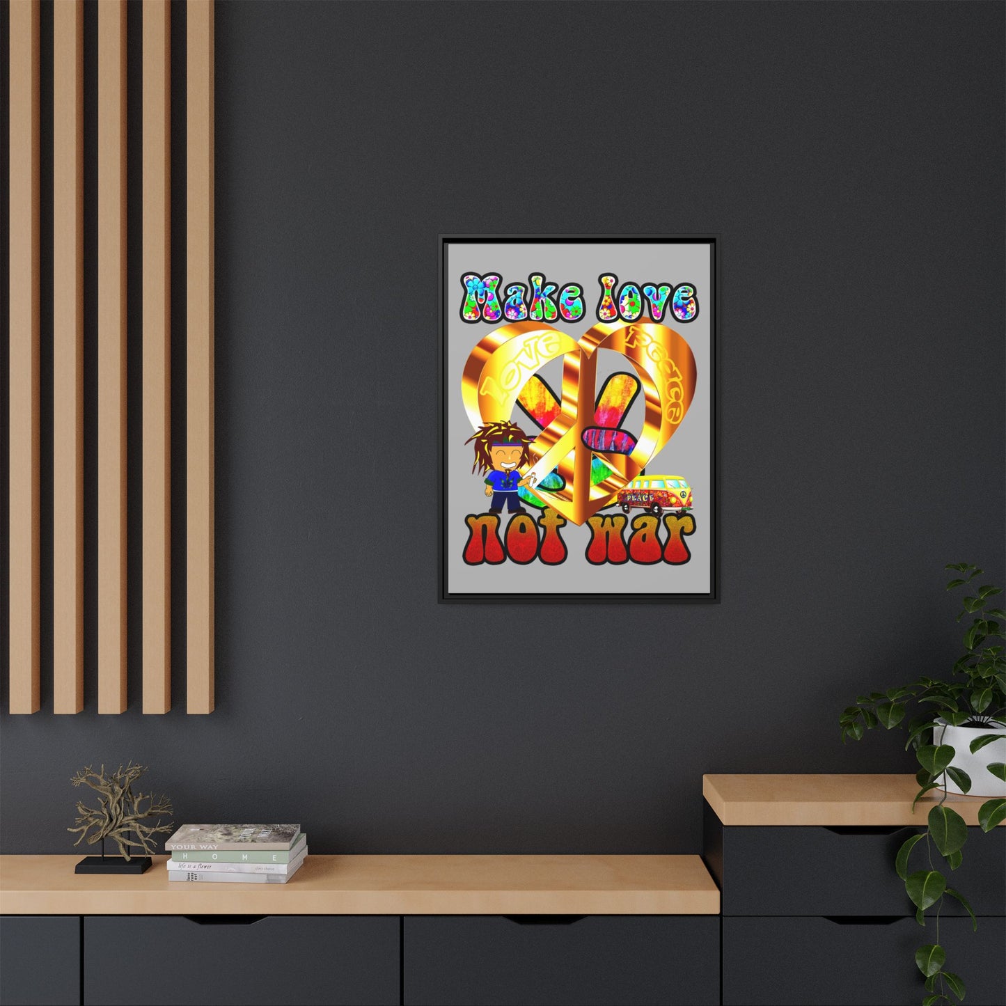 love peace - framed canvas art (light grey)