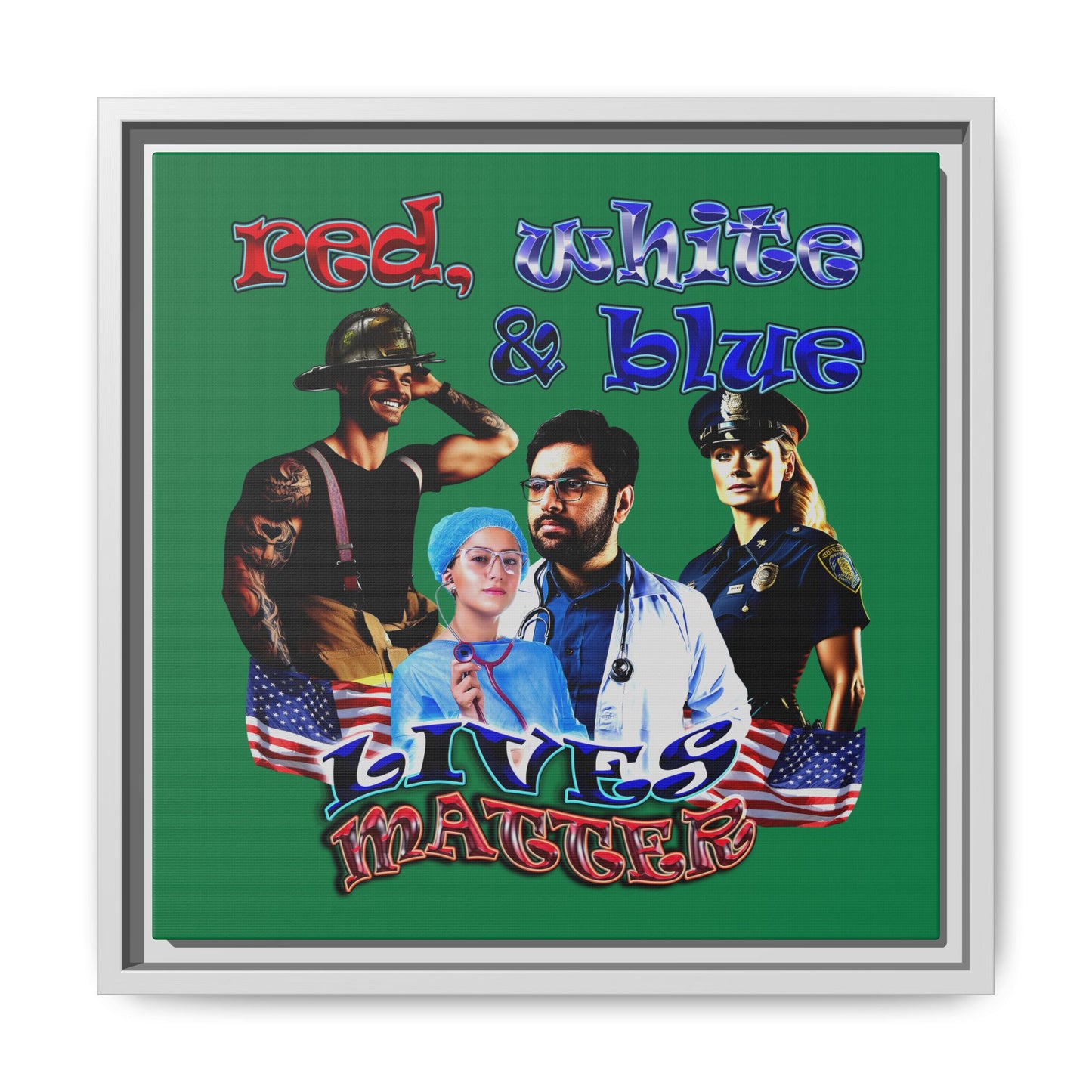 rw&b lives matter - framed canvas art (dark green)