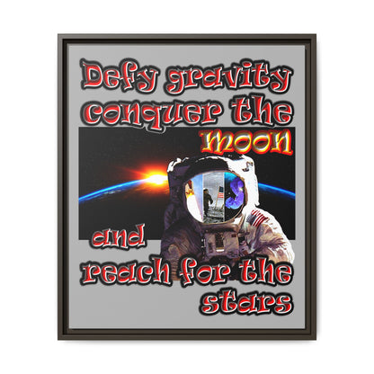 defy conquer reach - framed canvas art (light grey)
