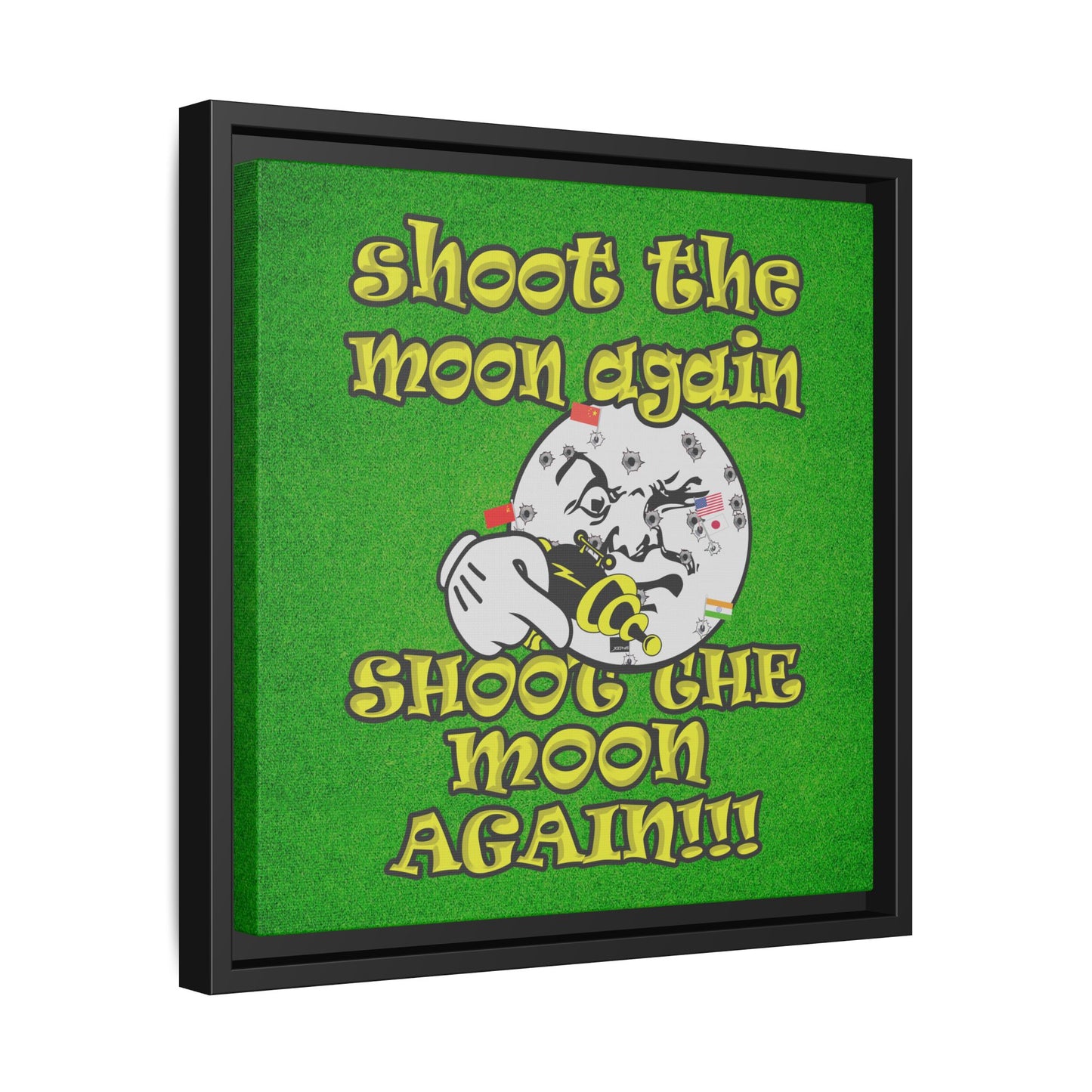 shoot the moon again - framed canvas art (green turf)