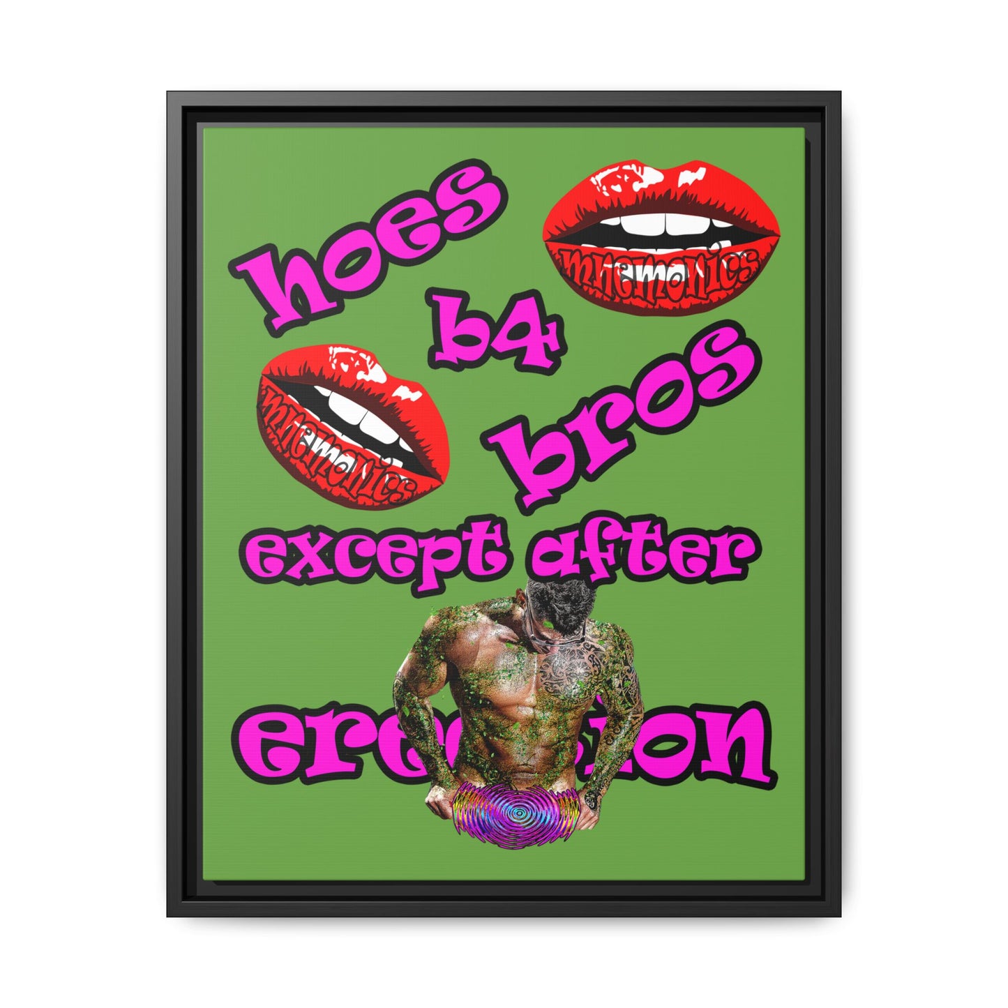 hoes b4 bros - framed canvas art (green)