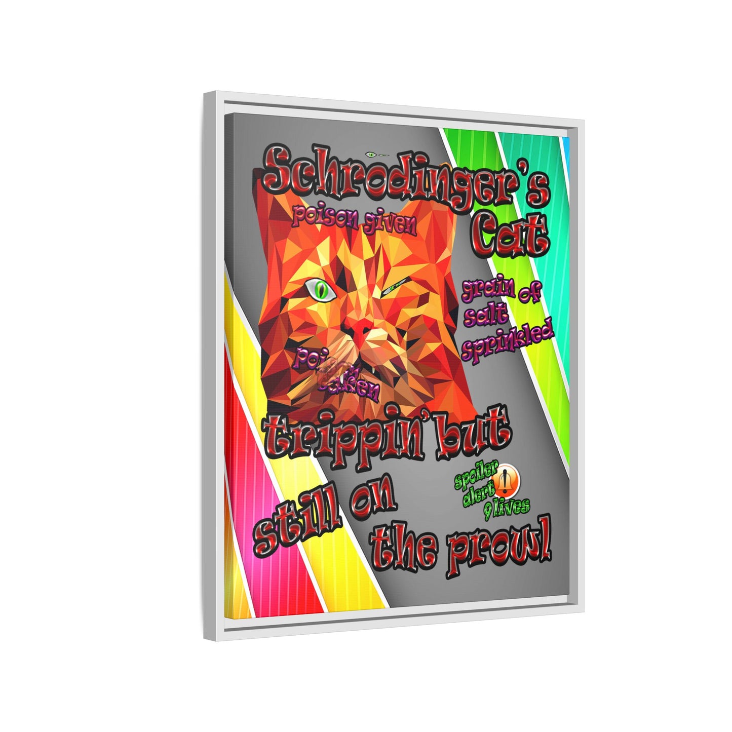 schrodinger's cat - framed canvas art (rainbow split)