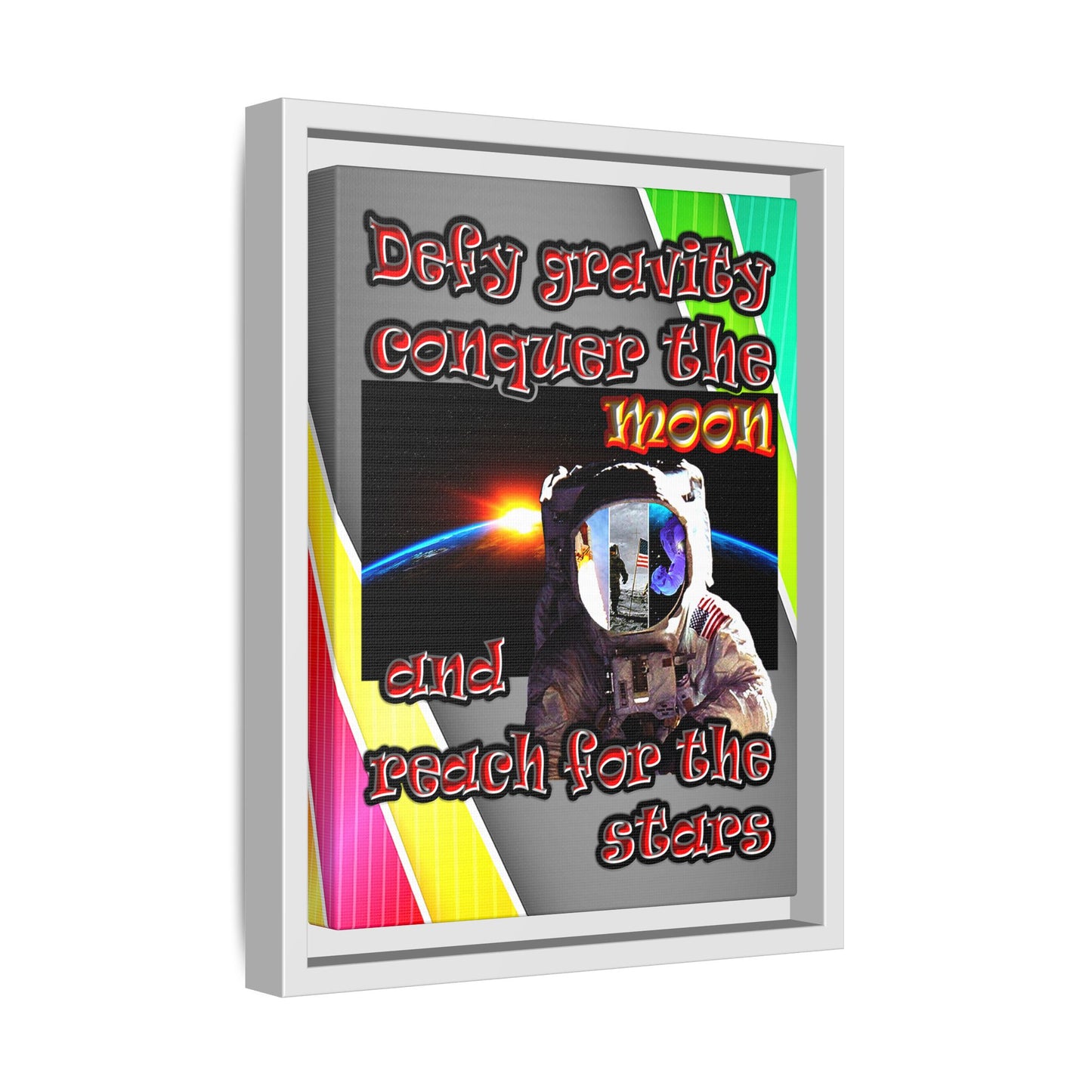 defy conquer reach - framed canvas art (rainbow split)