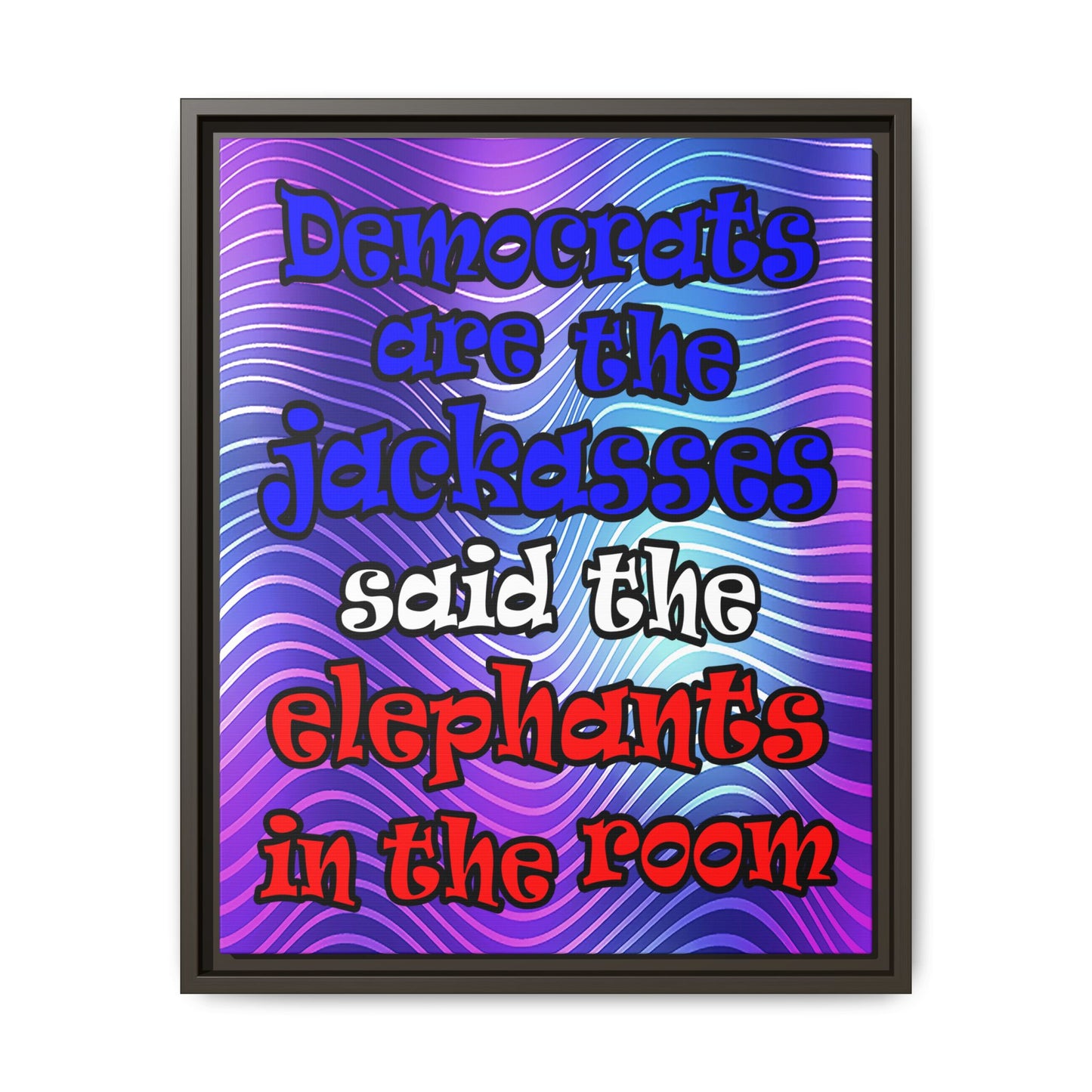 donkeys and elephants - framed canvas art (purple wave)