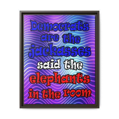 donkeys and elephants - framed canvas art (purple wave)