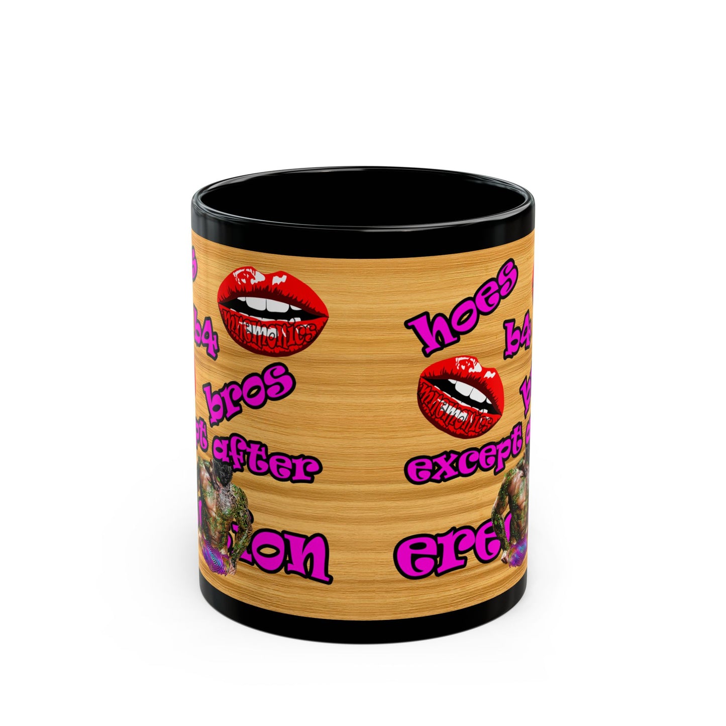 hoes b4 bros - Black Mug (butterscotch wood finish)