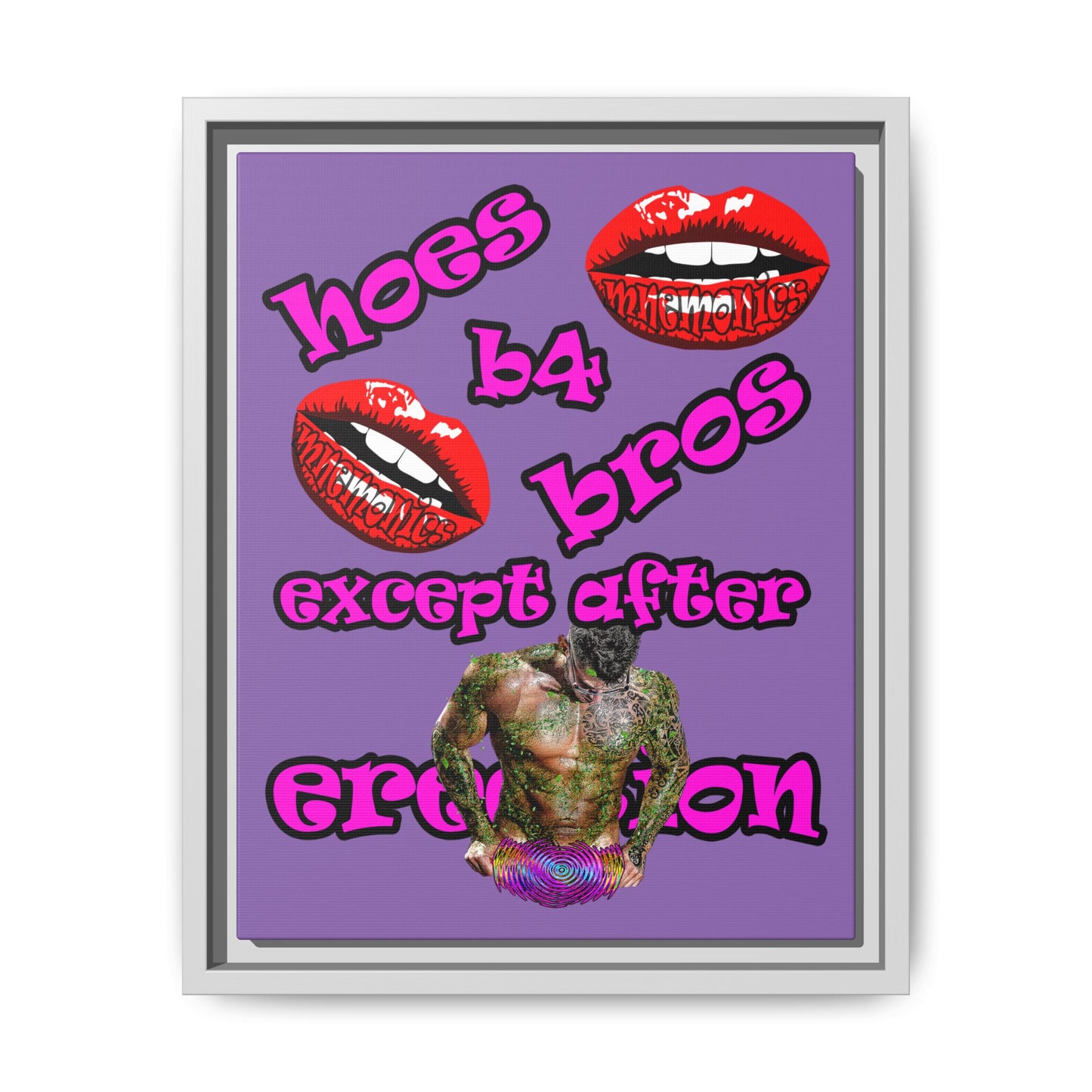 hoes b4 bros - framed canvas art (light purple)