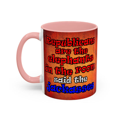 donkeys and elephants - Accent Mug (burnt orange)