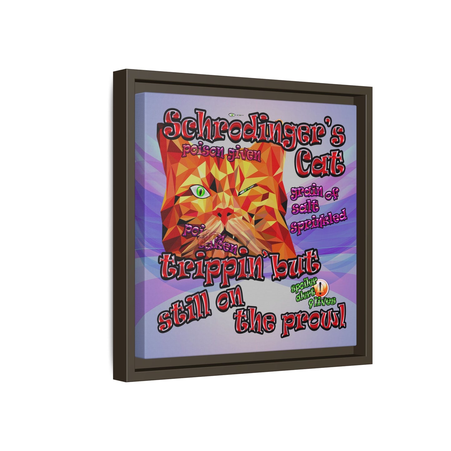 schrodinger's cat - framed canvas art (light blue-pink wave)