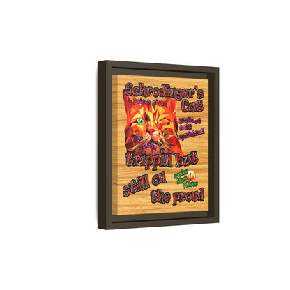 schrodinger's cat - framed canvas art (butterscotch wood finish)