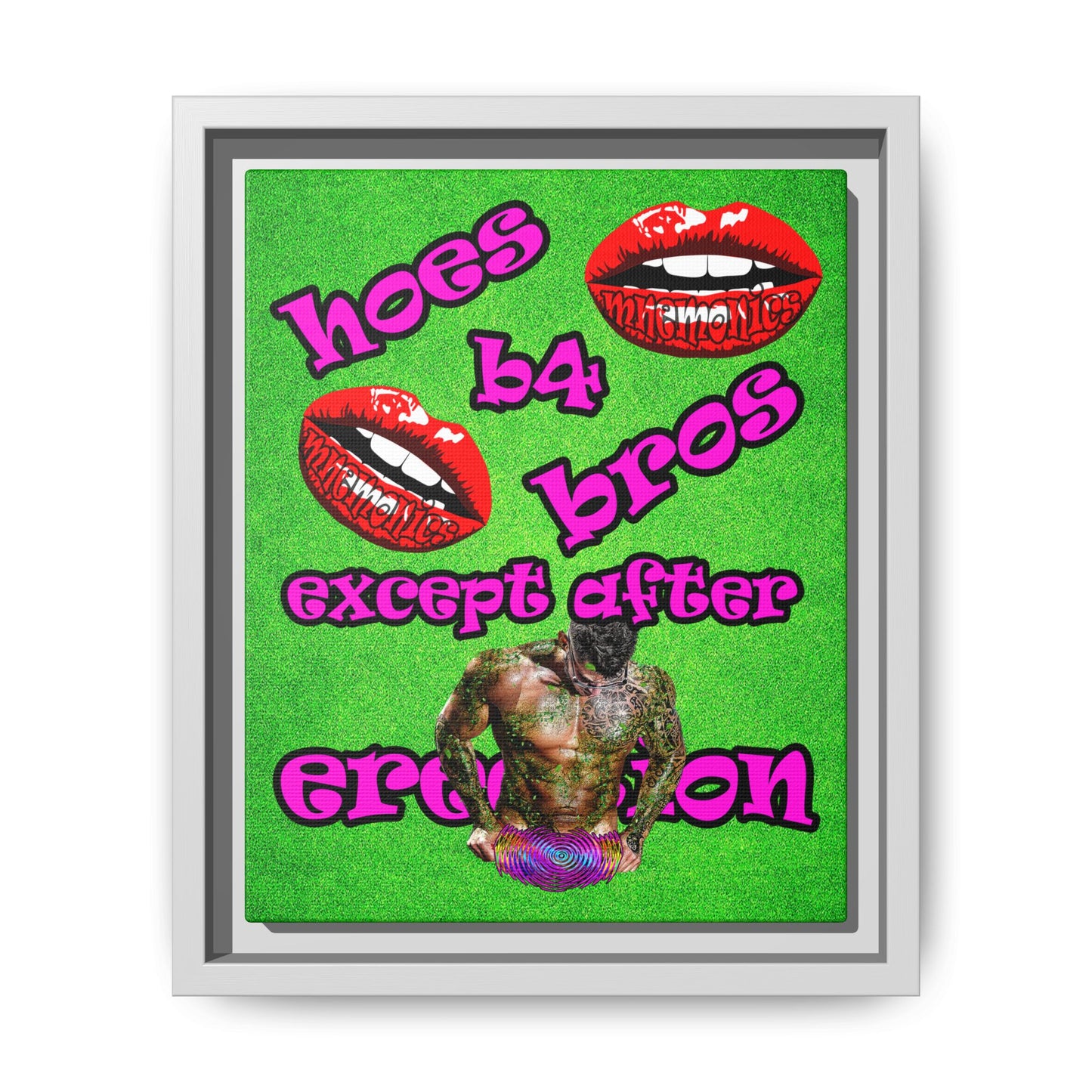 hoes b4 bros - framed canvas art (green turf)