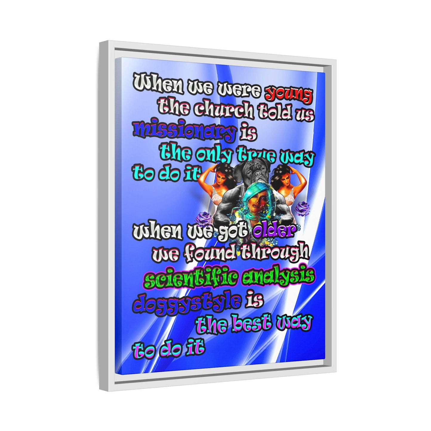 doggystyle - framed canvas art (blue-white wave)