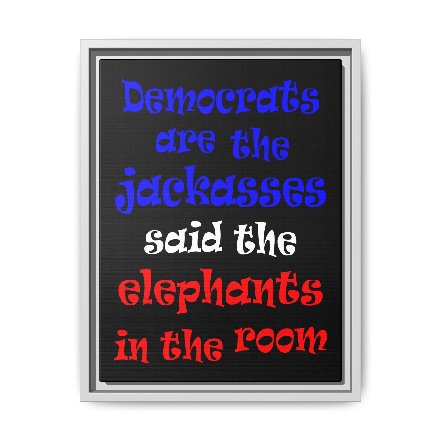 donkeys and elephants - framed canvas art (black)