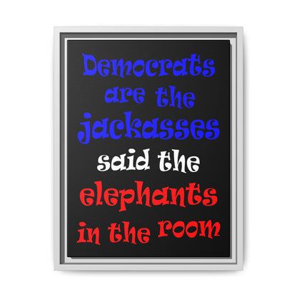 donkeys and elephants - framed canvas art (black)