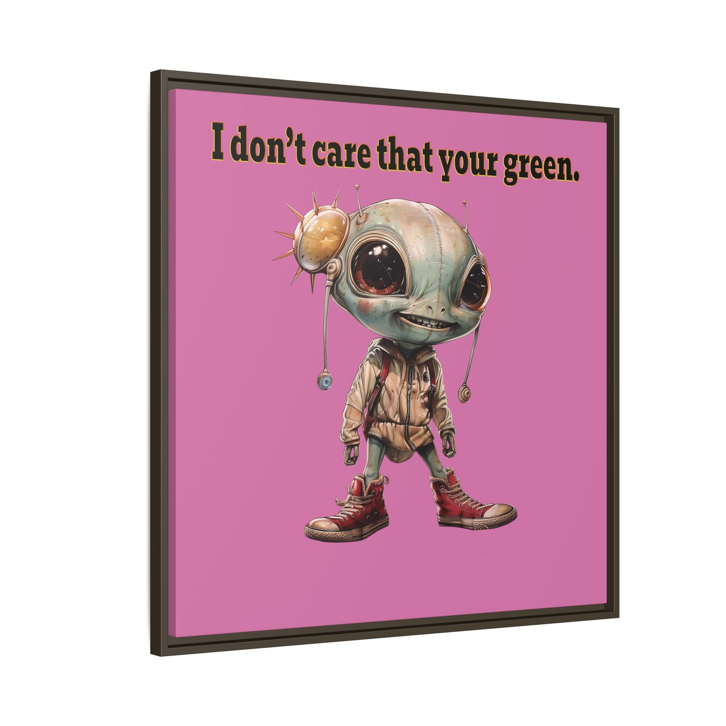I don't care that your green - framed canvas art (light pink)