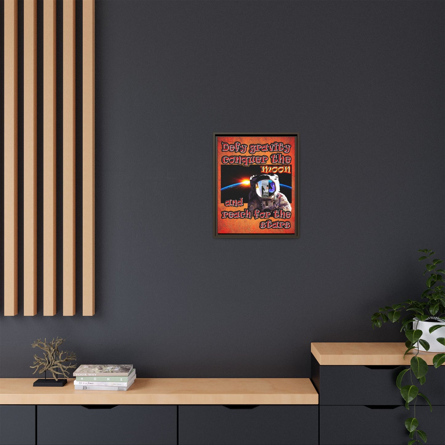 defy conquer reach - framed canvas art (burnt orange)
