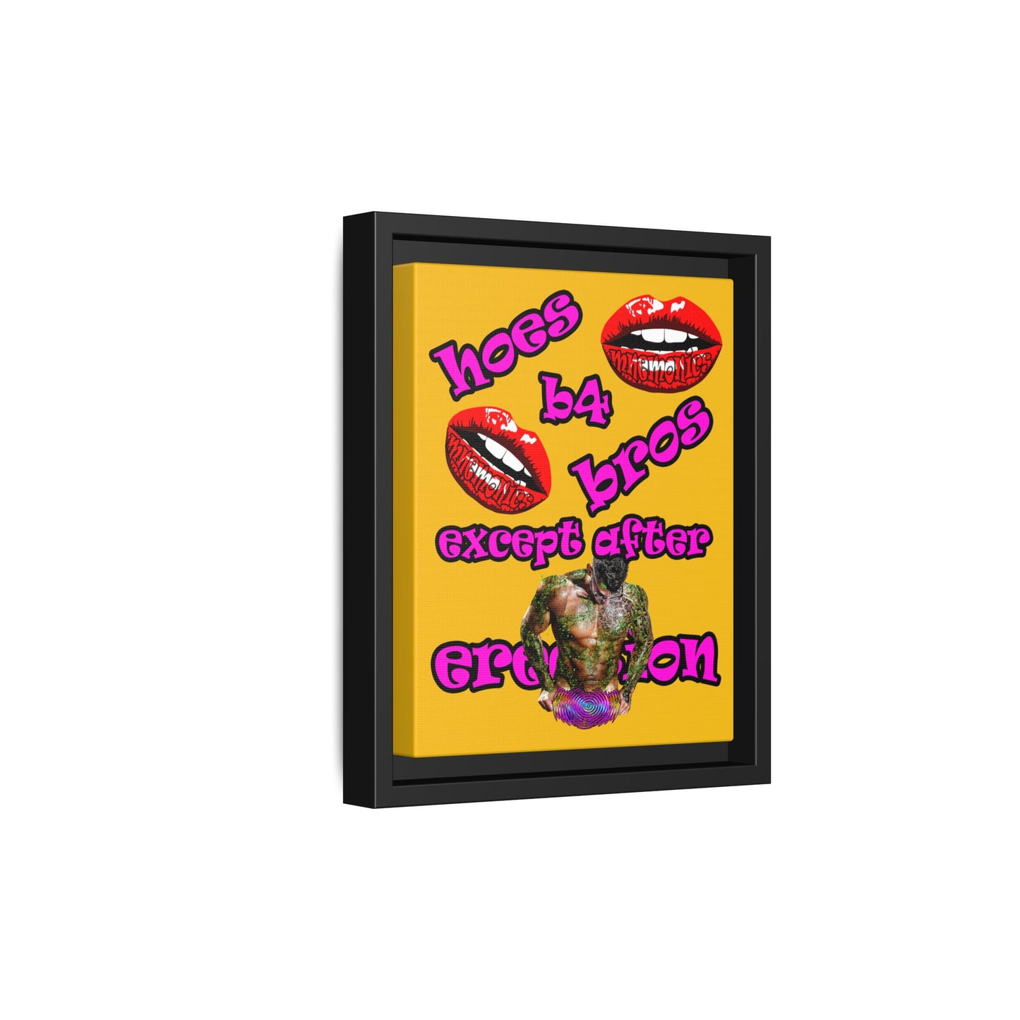 hoes b4 bros - framed canvas art (yellow)