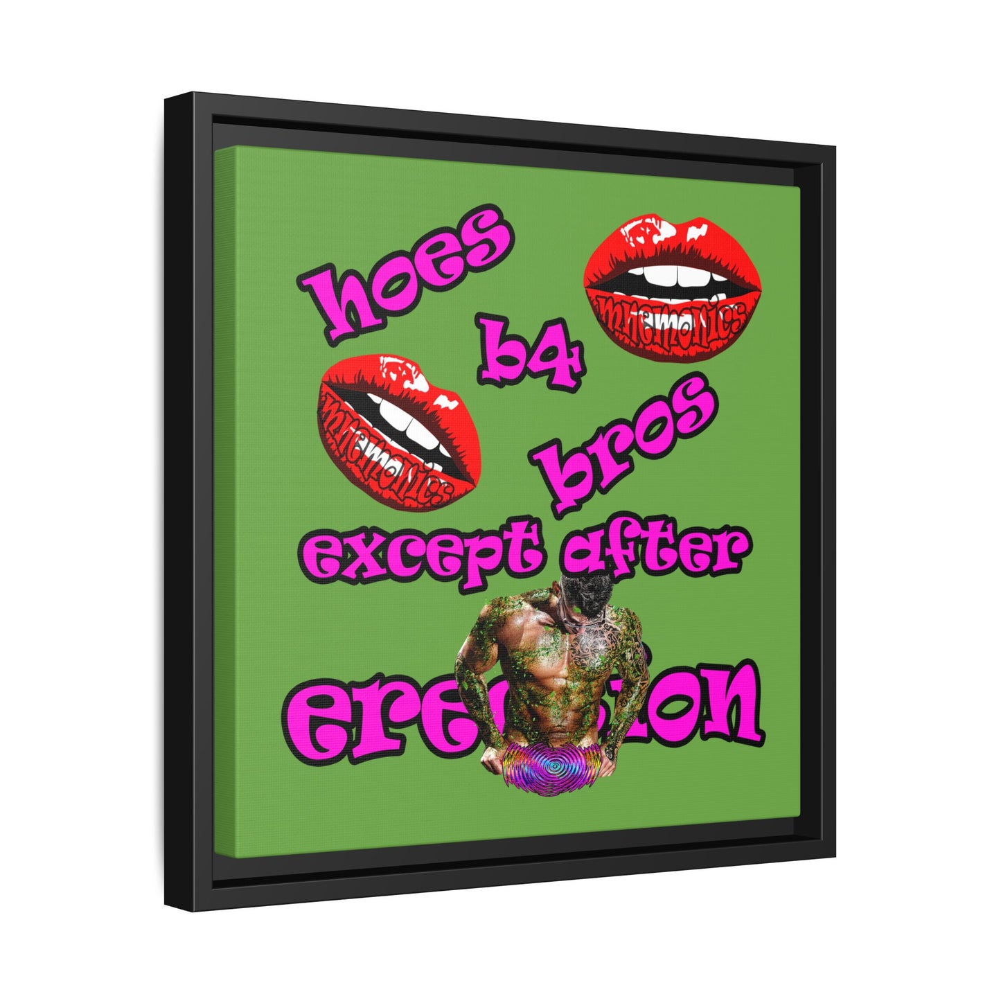 hoes b4 bros - framed canvas art (green)
