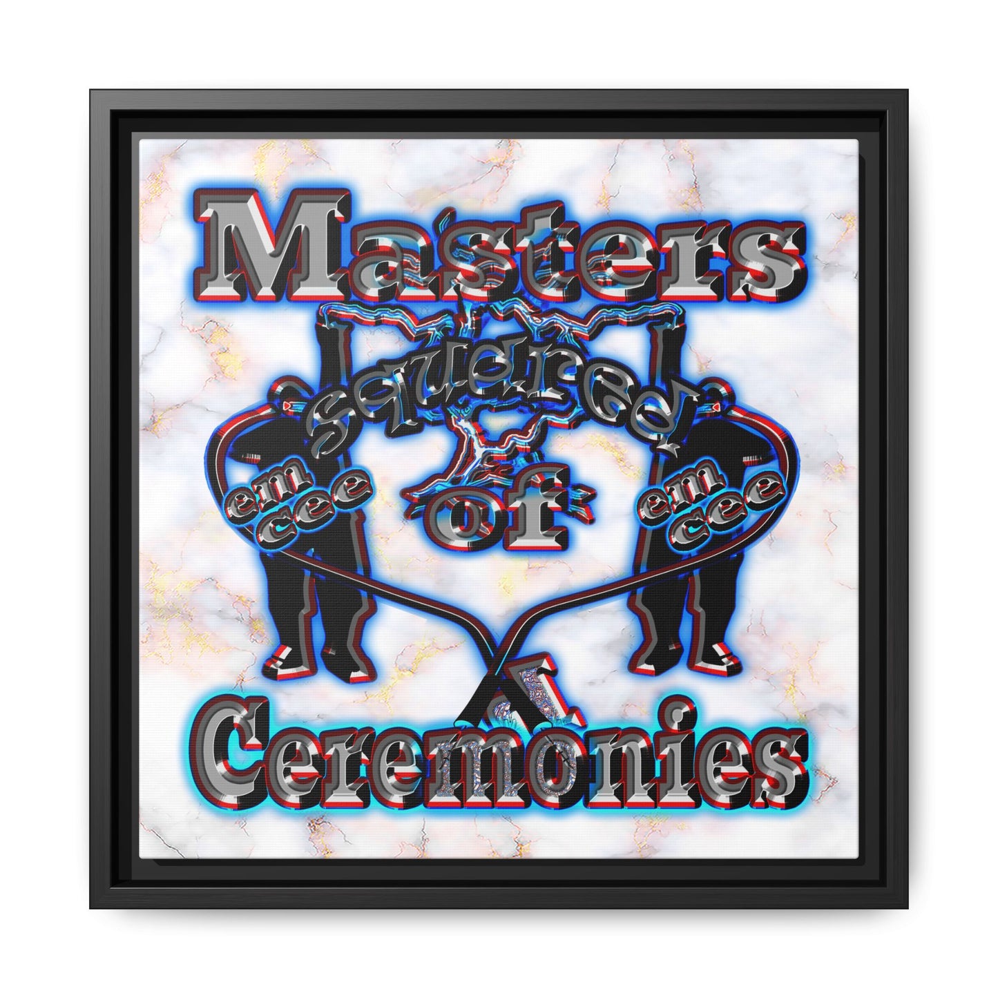 em cee squared - framed canvas art (white marble)