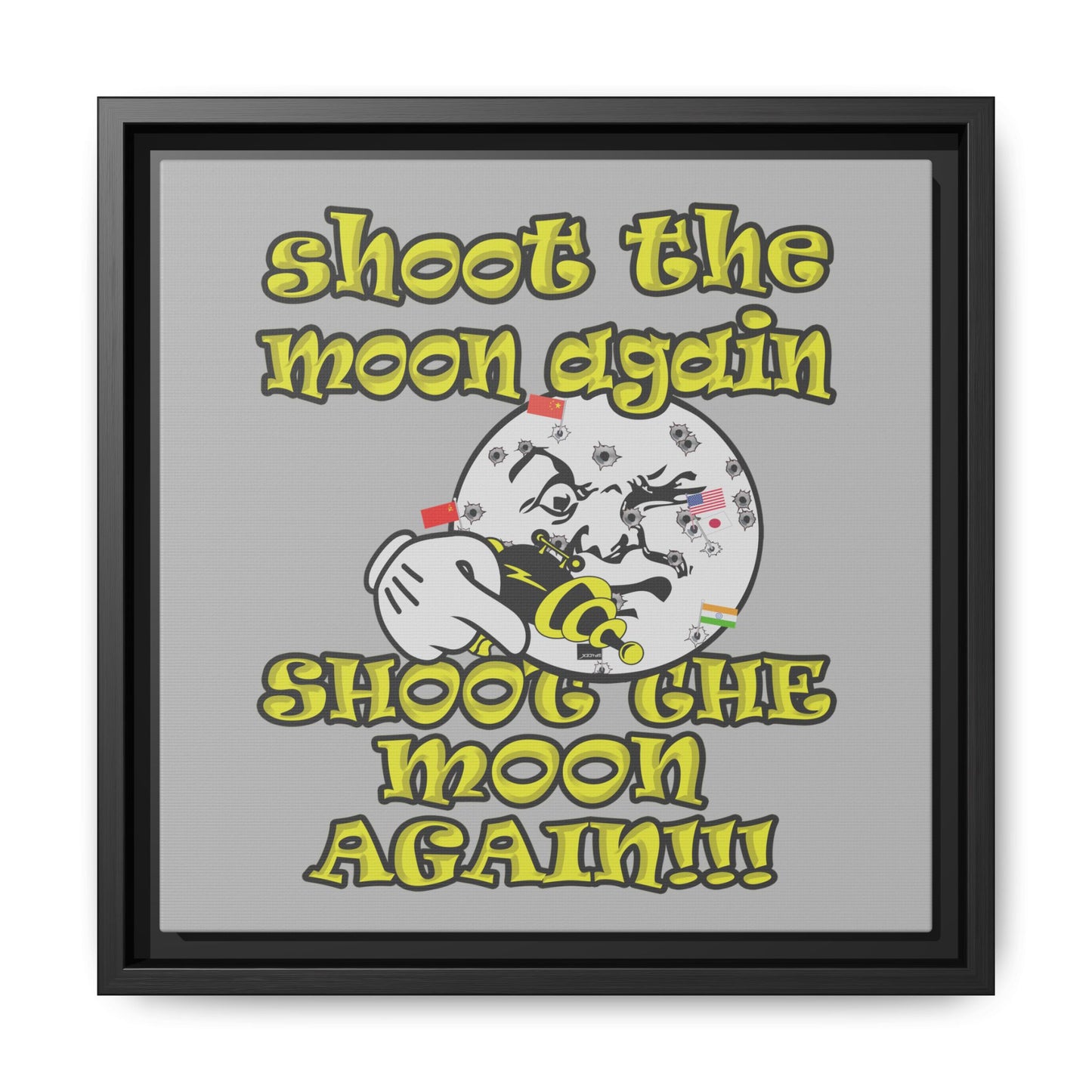 shoot the moon again - framed canvas art (light grey)