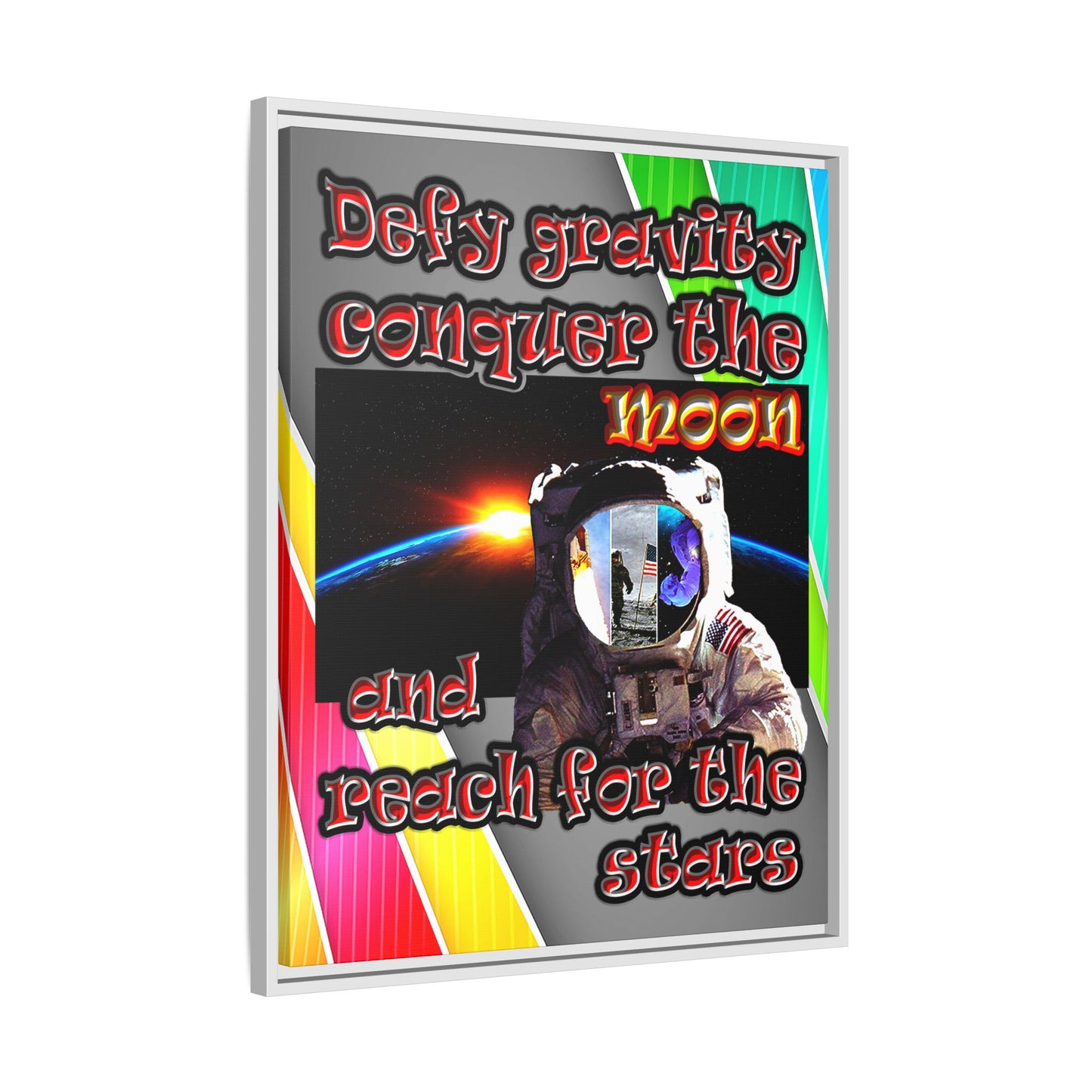 defy conquer reach - framed canvas art (rainbow split)