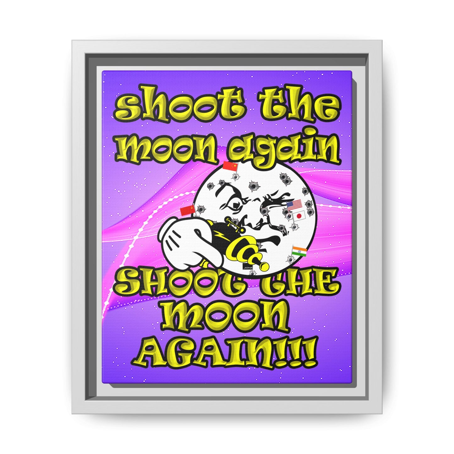 shoot the moon again - framed canvas art (purple-pink wave)