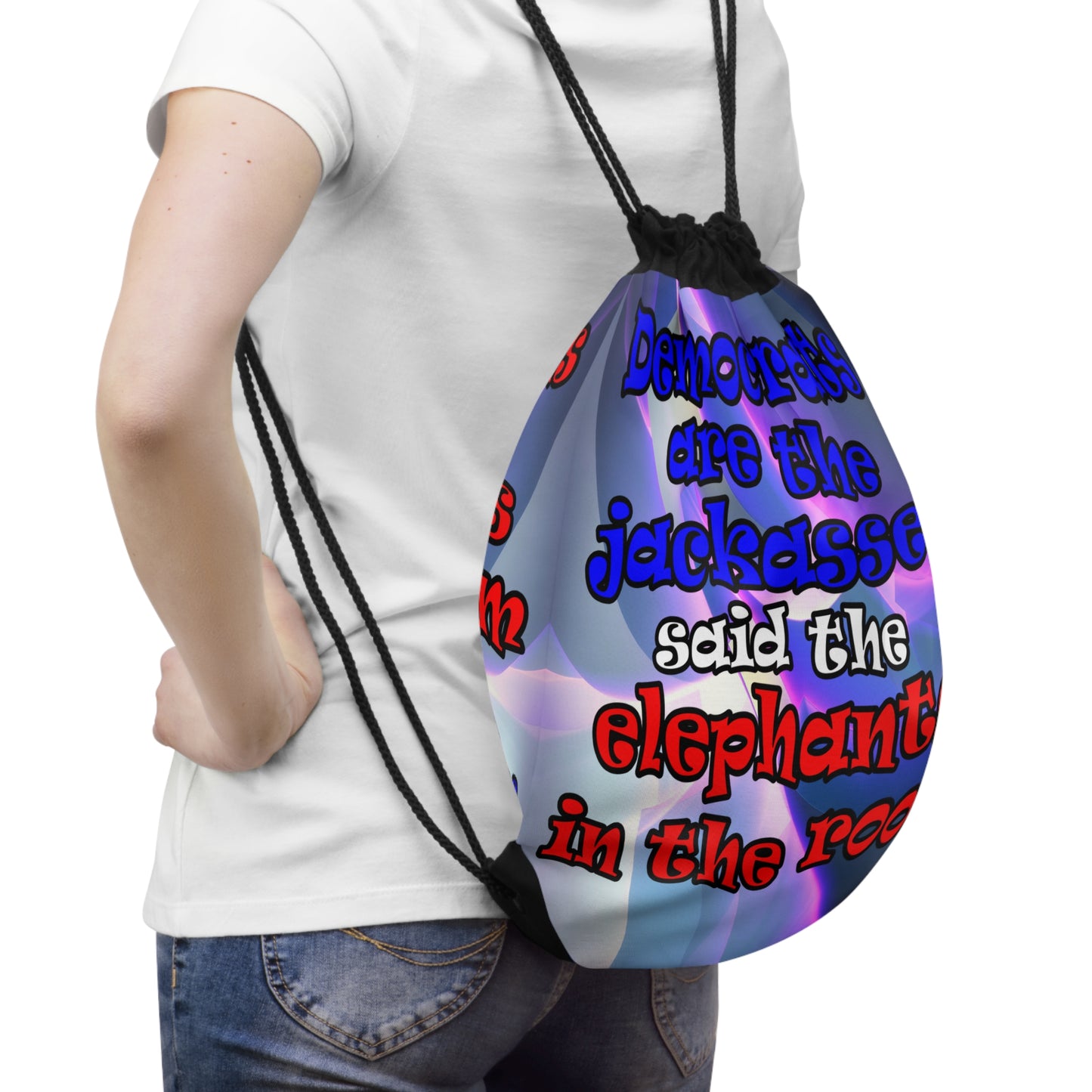 donkeys and elephants - Drawstring Bag (grey-pink wave)
