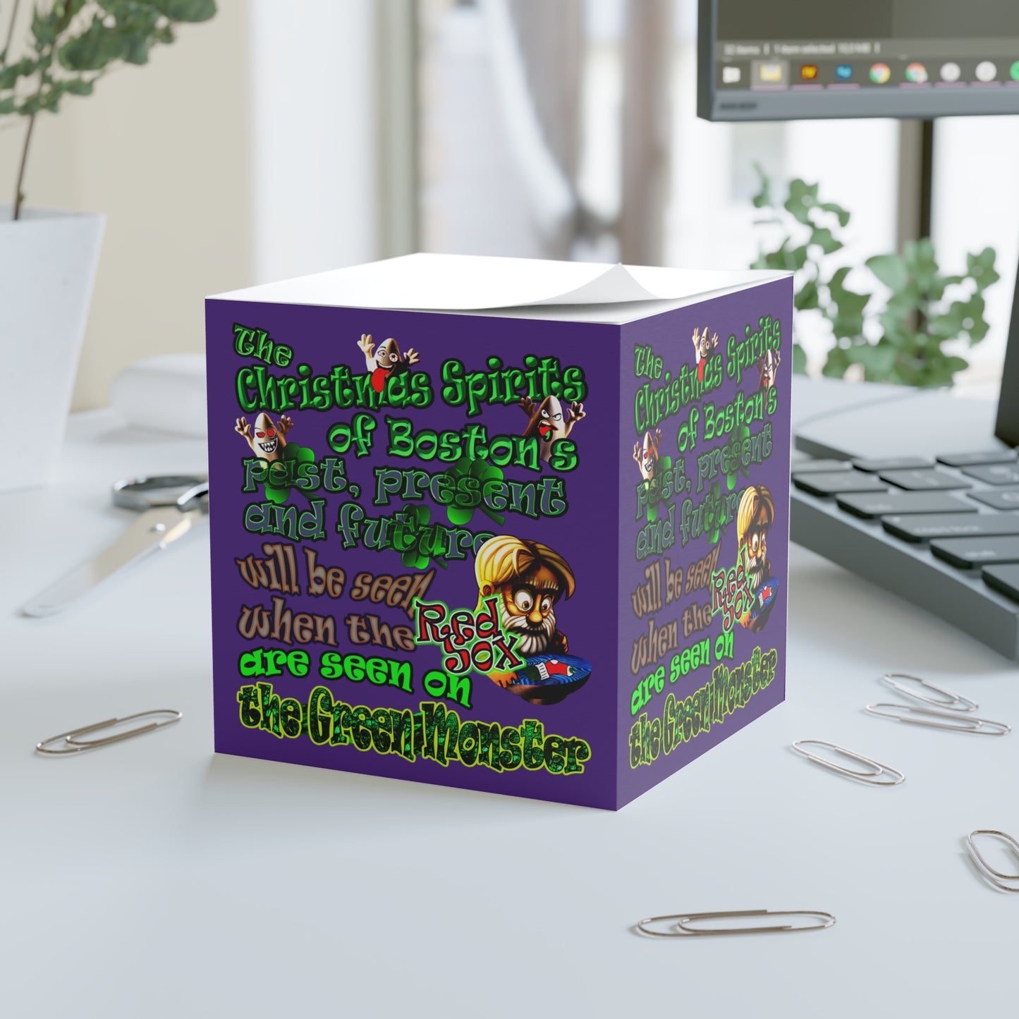 christmas spirits of boston - note cube (purple)