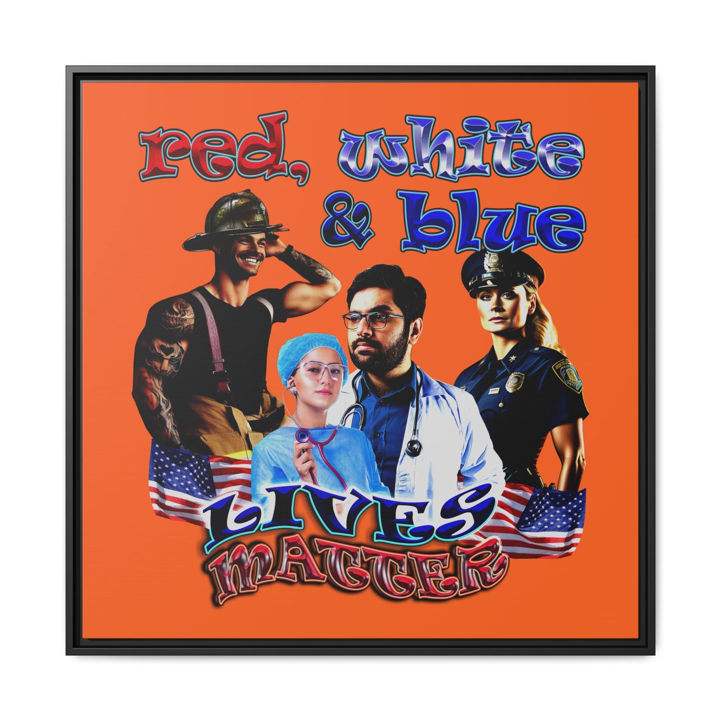 rw&b lives matter - framed canvas art (orange)