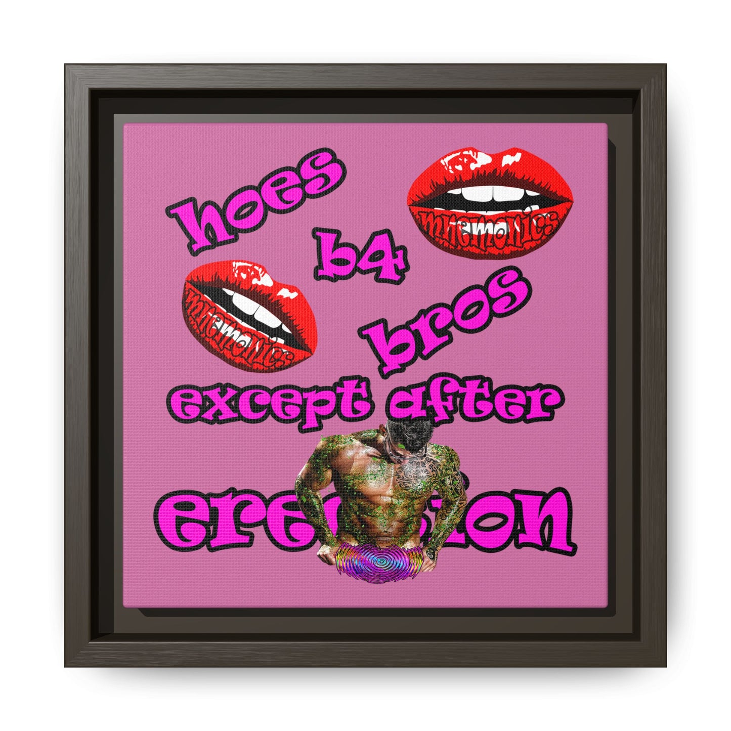 hoes b4 bros - framed canvas art (light pink)