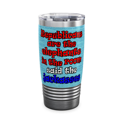 donkeys and elephants - Ringneck Tumbler, 20oz (faded blue)