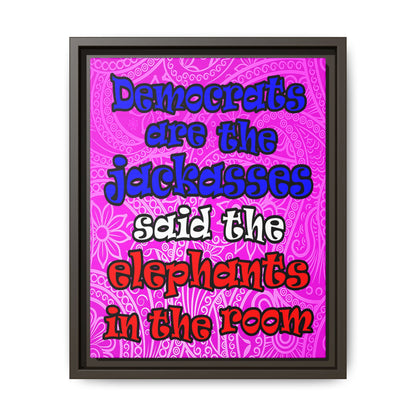 donkeys and elephants - framed canvas art (pink swirl)