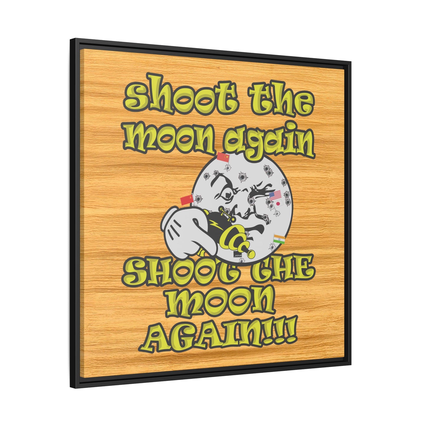 shoot the moon again - framed canvas art (butterscotch wood finish)